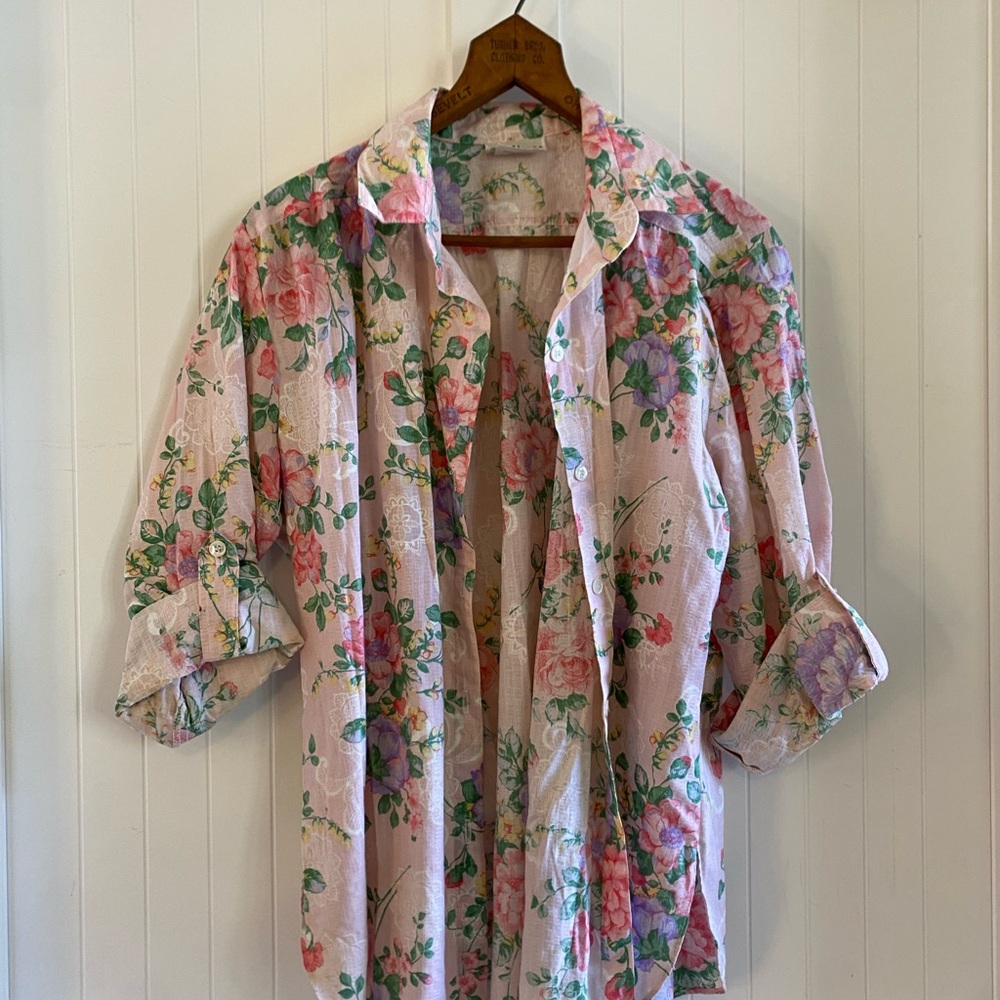 Vintage Pink Floral Button-Up Blouse Granny Cottagecore